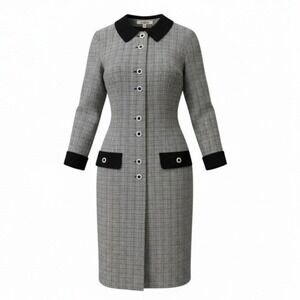 60s Vintage Tweed Mod Shift Dress Black White Plaid Office Retro Size 4